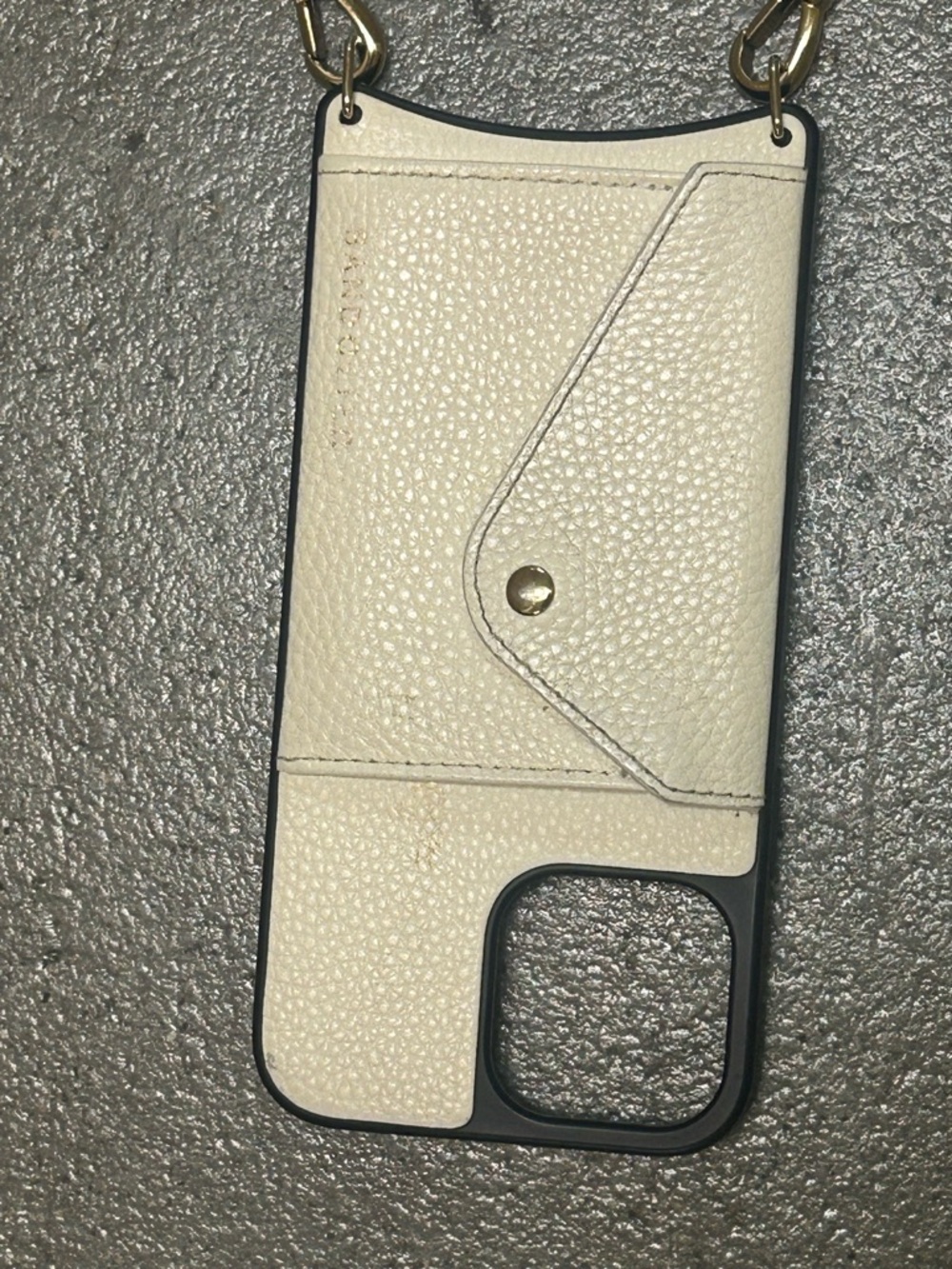 Bandolier Emma Ivory Pebble Leather Crossbody Phone Case - Gold Hardware